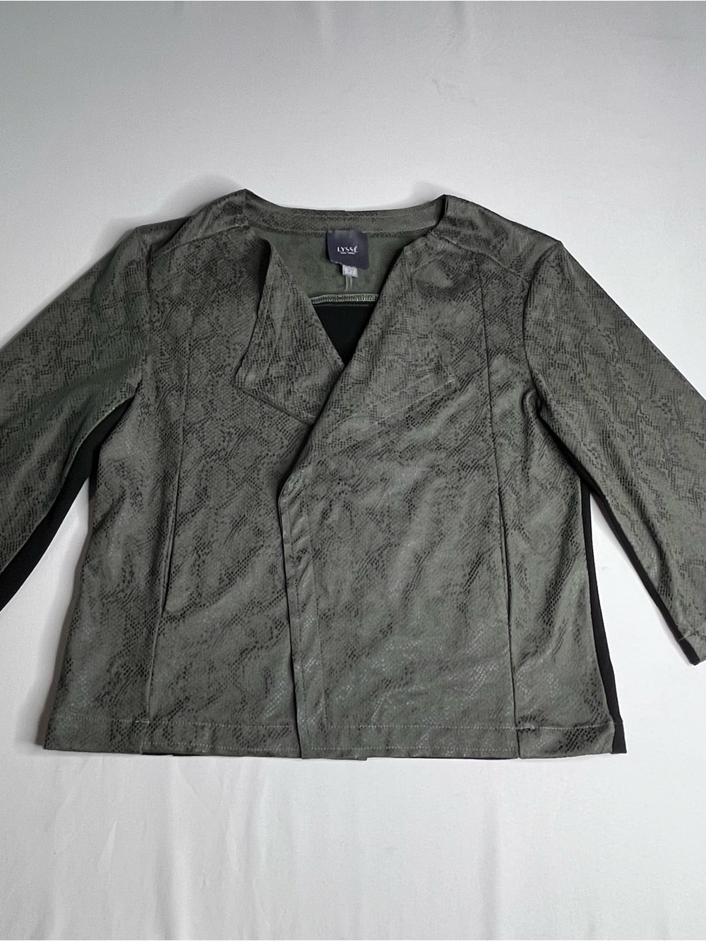 Lysse Olive Green Faux Suede Women’s Open Front Jacket
